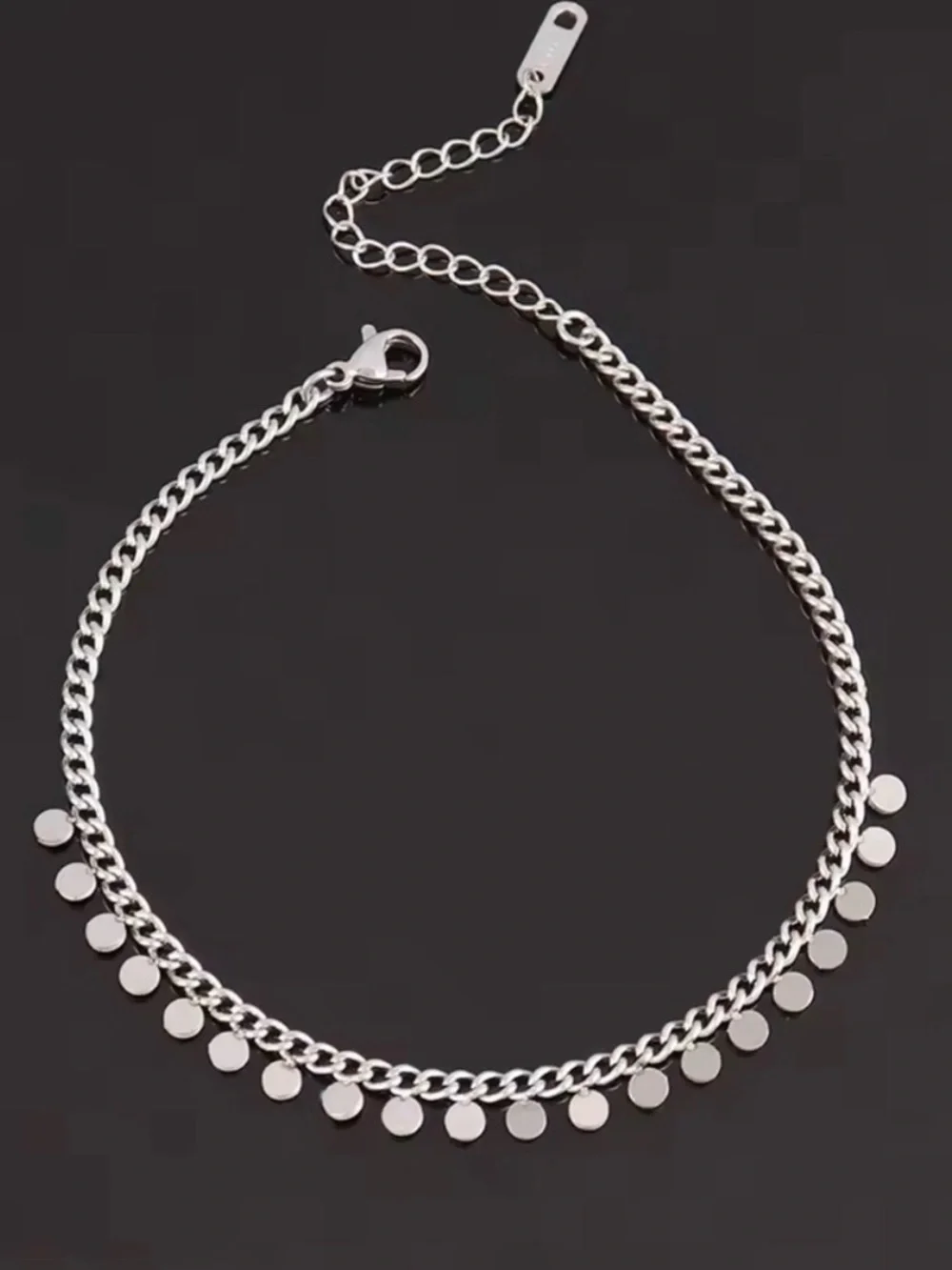 SILVER Disc Charm Chain Anklet Bracelet Adjustable Stainless Steel